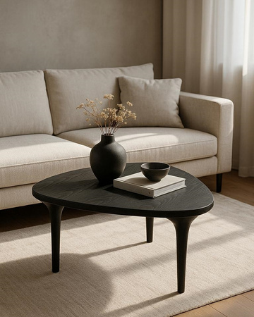 Stolik kawowy czarny LAMINAR 86 cm drewno mango